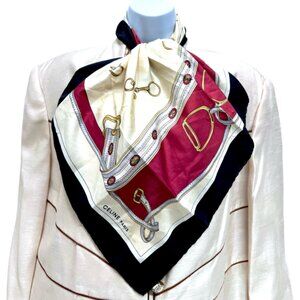 Vgt Celine Paris 100% Silk Scarf Satin 25"   burgendy black beige keys chain(42